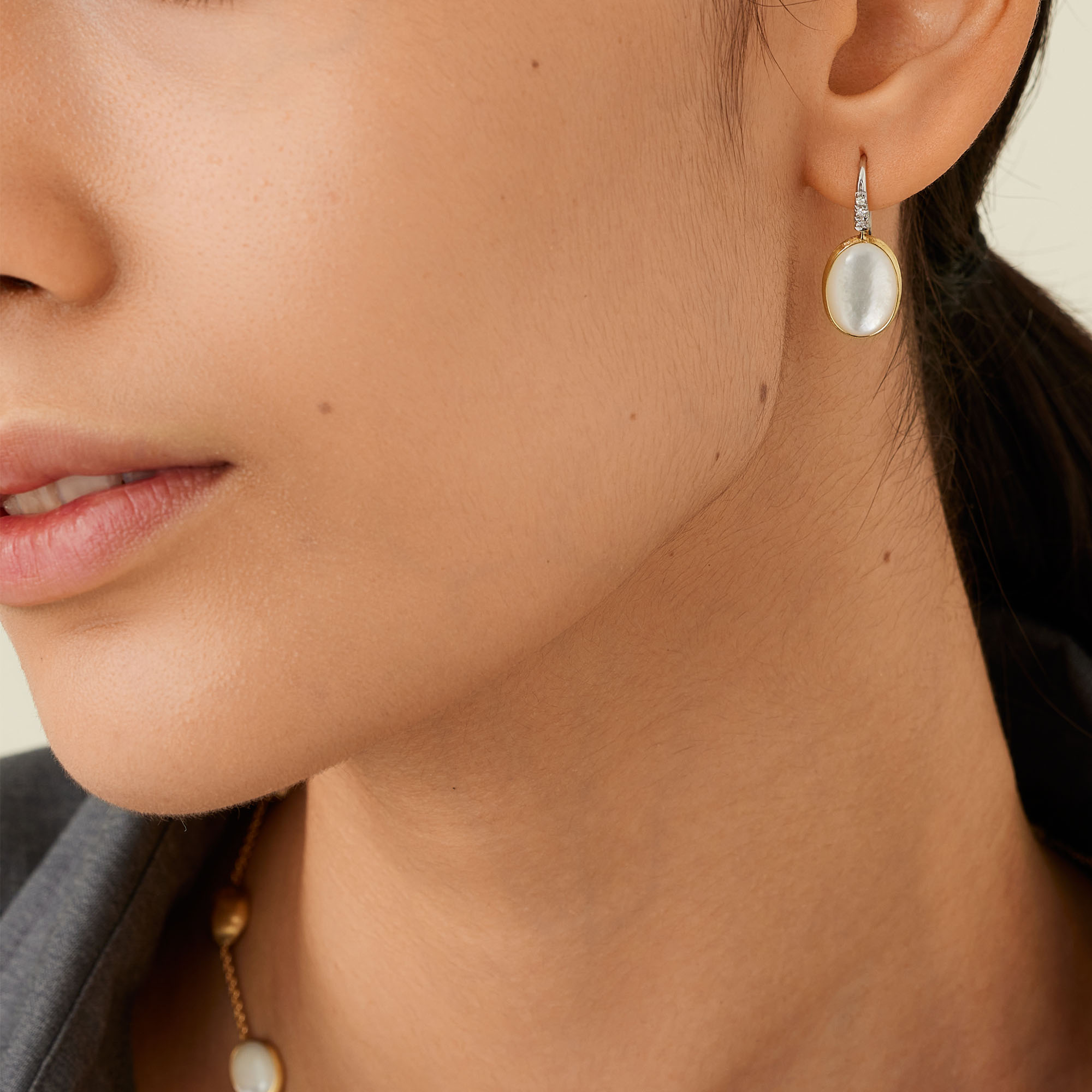 Marco Bicego Siviglia Yellow Gold Mother of Pearl and Diamond Earrings Maison Birks